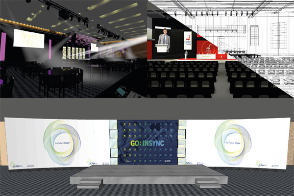 Computer software showing corporate event stage being designed